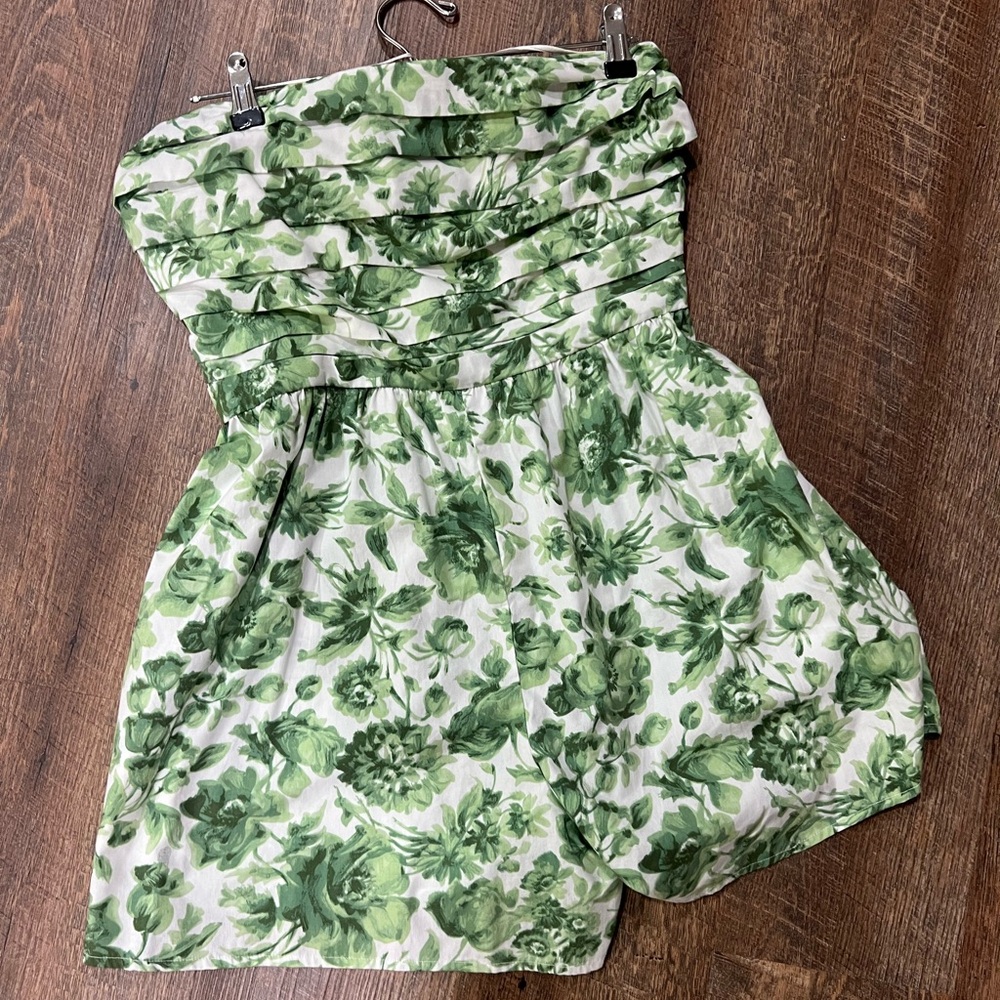 Abercrombie & Fitch Emerson Green and White Floral Strapless Romper